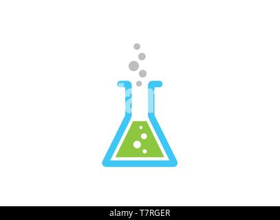 Beaker Lab flask with a chemical substance inside makes Bubbles for the logo Stock Vector