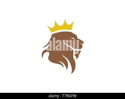 Lion head and crown in the top logo design, animal king symbol vector illustration on white background Stock Vector