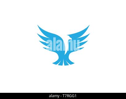 Eagle open wings flying logo vector design icon, hawk blue emblem isolated symbol on a white background illustration Stock Vector