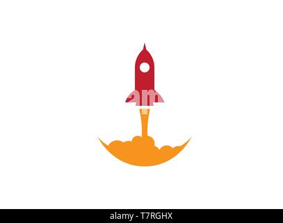 Launch of a rocket left heavy dust for logo design symbol, Take off cosmos on a white background illustration Stock Vector