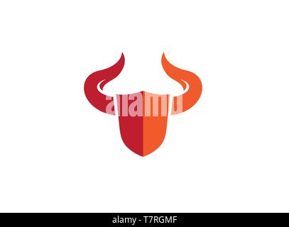 Shield with big bull horns for logo design illustration on white background Stock Vector