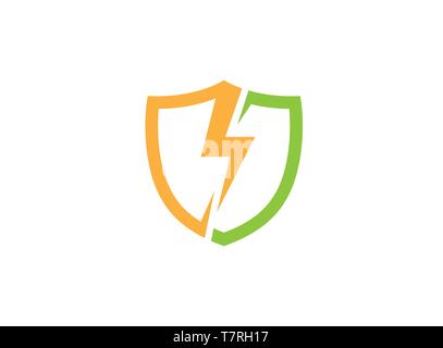 Department of Shield by lightning strike logo design illustration on white background Stock Vector