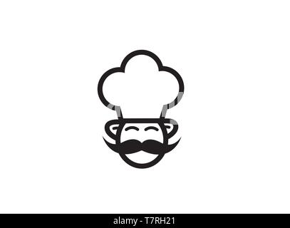 Cooker with big mustache smile and wear a big hat logo vector design illustration on white background Stock Vector