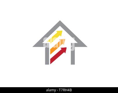 Arrows inside the home and house logo design illustration on white background Stock Vector