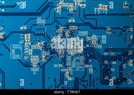 Close up photo of blue pcb Stock Photo