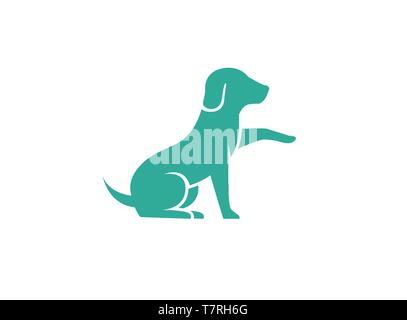 Cute dog sitting and Shaking hand logo Stock Vector