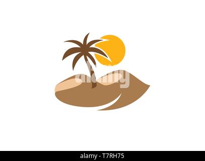 desert palm and sun logo vector design illustration on white background Stock Vector