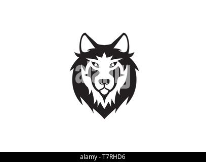 Wolf head and face looking in front for logo vector illustration on white background Stock Vector