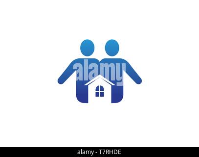 Family house care a couple with a small home  logo Stock Vector