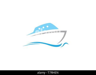 speed sailing boat in the sea logo design illustration, yacht symbol vector on white background Stock Vector