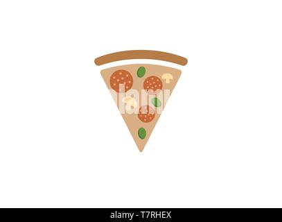 triangle of pizza with Mushrooms and tomatoes vector logo illustration on white background Stock Vector