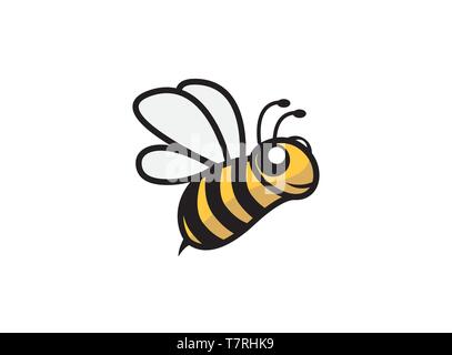 Happy bee open wings and fly vector logo illustration on white background Stock Vector