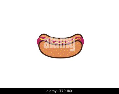 hotdog sandwich with sausage and ketchup vector logo illustration on white background Stock Vector