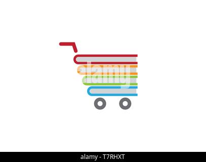 Books inside a cart shopping symbol vector logo illustration on white background Stock Vector