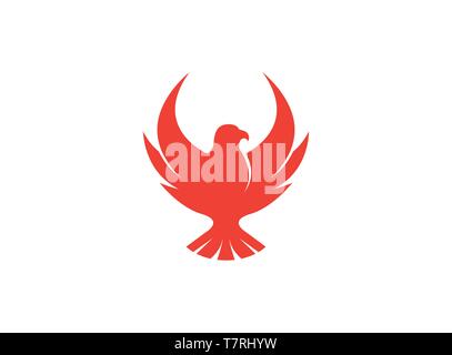 Bird red eagle open wings flying vector logo design illustration on white background Stock Vector