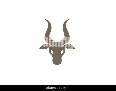 Deer head and hind face with big horns logo design illustration on white background Stock Vector