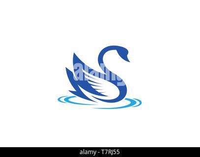 Goose or duck swimming logo design illustration on white background Stock Vector