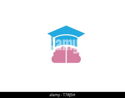Graduation hat and Brain logo design illustration on white background Stock Vector