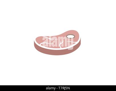 Slice Steak Meat logo design illustration on white background Stock Vector
