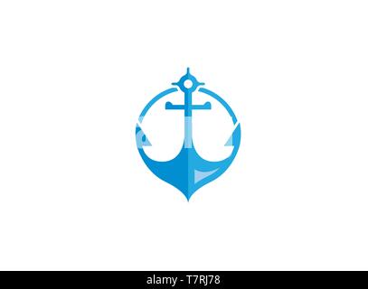 blue anchor for boat and yacht logo design illustration on white background Stock Vector