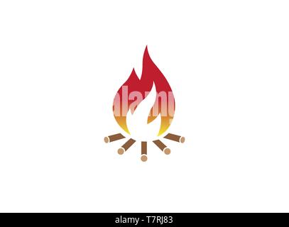 fire burning wood campfire logo design illustration on white background Stock Vector