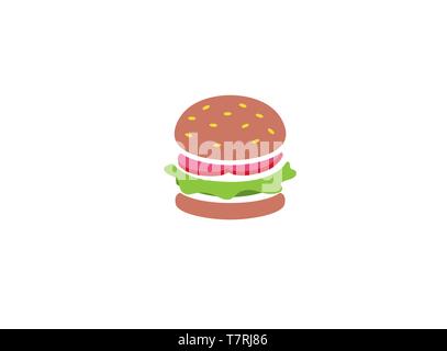 Big hamburger Sandwich with meat and vegetable inside logo design illustration on white background Stock Vector