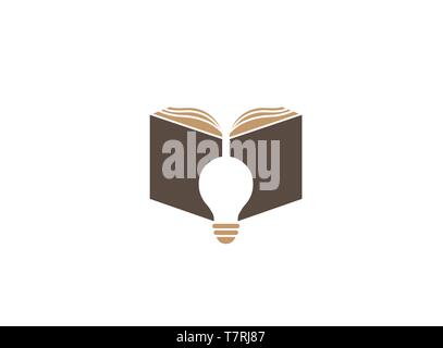 Open book with lamp logo design illustration on white background Stock Vector