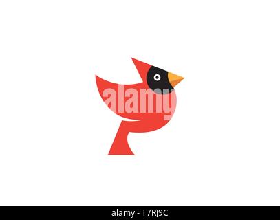 Red Bird with blackface and yellow beak logo design illustration on white background Stock Vector