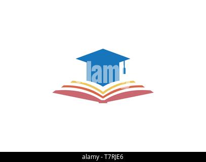 Graduation Hat on papers book logo design illustration on white background Stock Vector