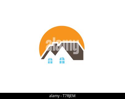 Home care logo with houses and big sun logo design illustration on white background Stock Vector