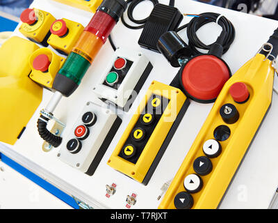 Push button control panels for electrical equipment Stock Photo