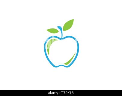 Apple green fruit with leaves logo design illustration on white background Stock Vector