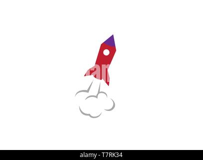 Rocket Launch with thick smoke and dust logo design illustration on white background Stock Vector