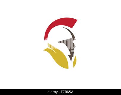 Spartan helmet and Shield for warrior head logo design illustration on white background Stock Vector