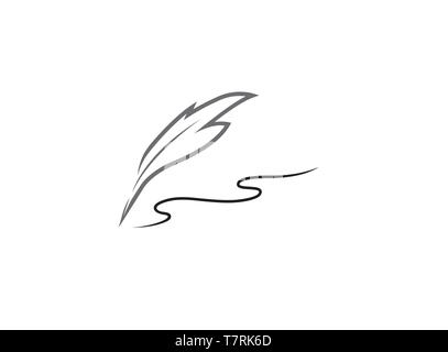 Quill Plume write a line logo design illustration on white background Stock Vector