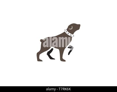 Rottweiler dog walking head up and collar in his neck logo design illustration on white background Stock Vector
