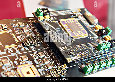 The processor on the electronic board with chips Stock Photo