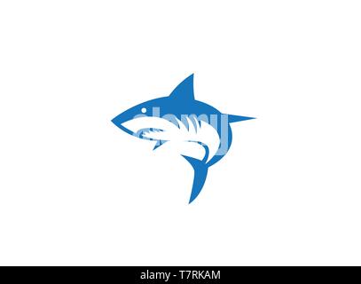 Angry blue shark fish logo design illustration on white background Stock Vector