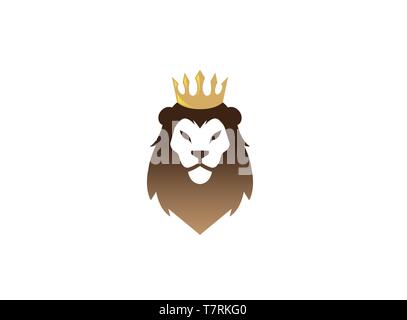 Lion face and Head with golden Crown Logo Stock Vector