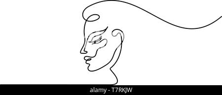 Continuous one line drawing. Plastic surgery of woman face icon on white background. Vector illustration for banner, web, design element, template, postcard. Stock Vector