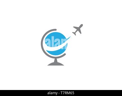 Plane flying around the globe for logo Stock Vector