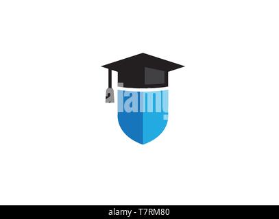 Graduation Hat on a Shield for logo Stock Vector