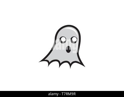 White Cute Ghost flying head for funny halloween Logo Stock Vector