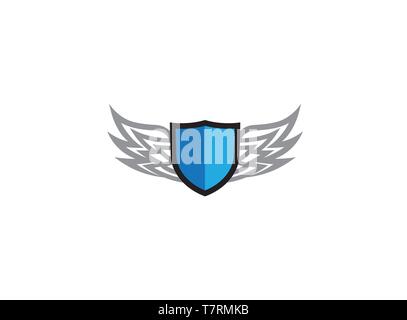 Shield protection with wings logo Stock Vector