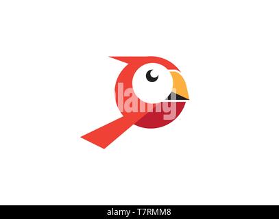 Red Bird with white face and yellow beak for logo Stock Vector