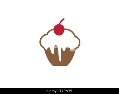 cake with chocolate and cream and Cherry in the top for logo Stock Vector