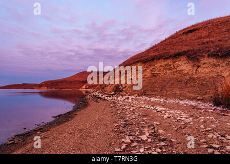 Autumn sunrise on the hilly coast of Zay river Stock Photo