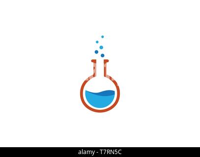 Beaker Lab round flask with chemical substance inside make Bubbles for logo Stock Vector