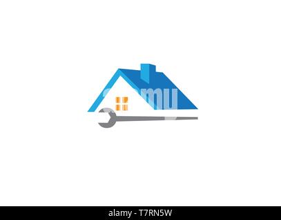 house and home service a roof and tool for logo Stock Vector