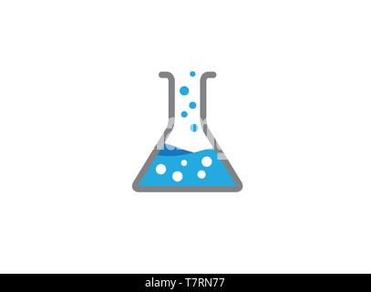 Beaker Lab flask with chemical substance inside make Bubbles for logo Stock Vector